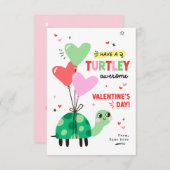 Punny Turtle Valentine's Day Kids Classroom Card Einladung (Vorne/Hinten)