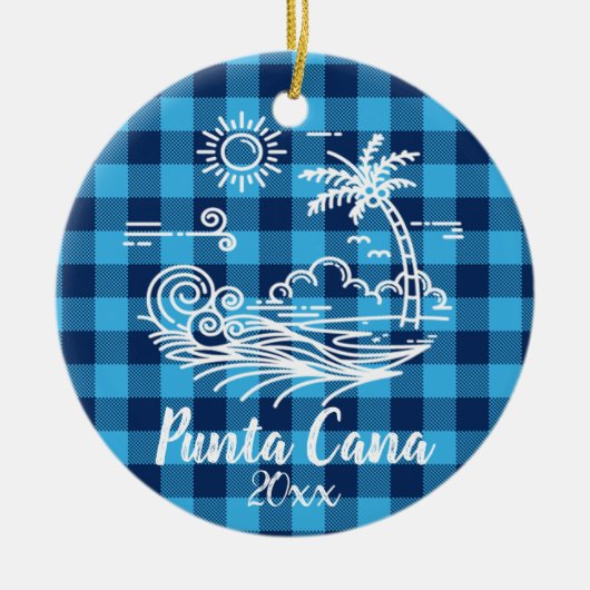 Punta Cana Blue Buffalo Karo Weihnachten Keramik Ornament (Vorne)