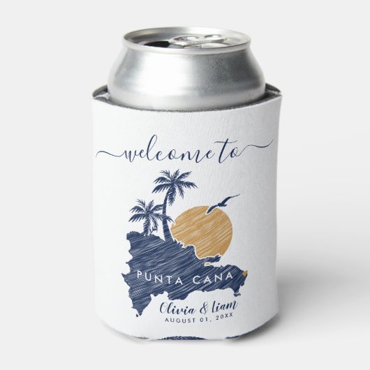 Punta Cana Custom Navy Minimalistisch Map Wedding Dosenkühler (Kanne Vorderseite)
