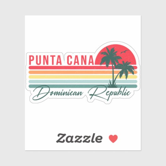 Punta Cana Dominican Palm Tree Retro Sunset 60er Aufkleber (Blatt)
