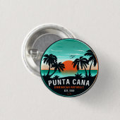 Punta Cana Dominican Palm Tree Retro Sunset 60er Button (Vorne & Hinten)