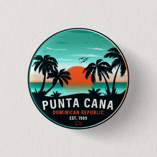 Punta Cana Dominican Palm Tree Retro Sunset 60er Button (Vorderseite)