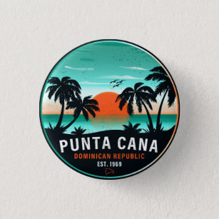 Punta Cana Dominican Palm Tree Retro Sunset 60er Button