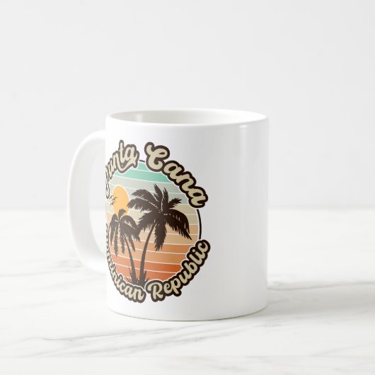Punta Cana Dominican Palm Tree Retro Sunset 60er Kaffeetasse (Vorderseite Links)
