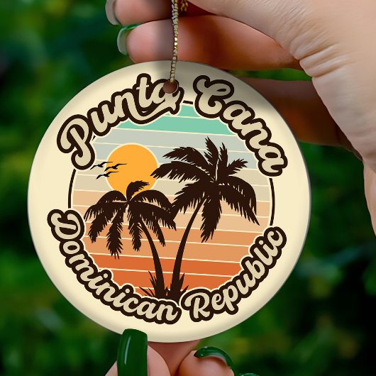 Punta Cana Dominican Palm Tree Retro Sunset 60er Keramik Ornament