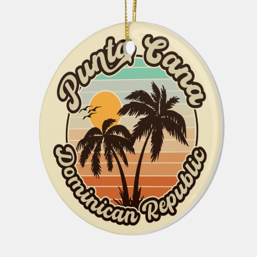 Punta Cana Dominican Palm Tree Retro Sunset 60er Keramik Ornament (Links)