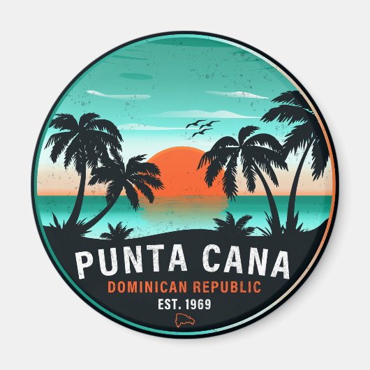 Punta Cana Dominican Palm Tree Retro Sunset 60er Magnet (Vorne)
