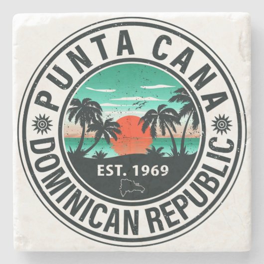Punta Cana Dominican Palm Tree Retro Sunset 60er Steinuntersetzer (Vorderseite)