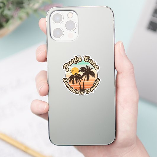 Punta Cana Dominican Palm Tree Retro Sunset 80er Aufkleber (Telefon)