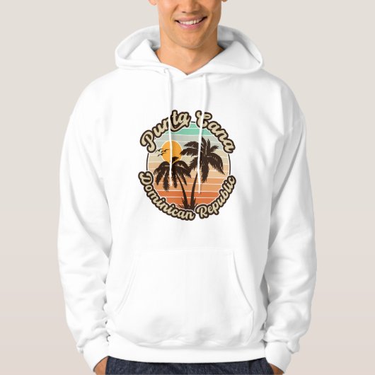 Punta Cana Dominican Palm Tree Retro Sunset 80er Hoodie (Vorderseite)