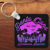 Punta Cana Dominican Palm Tree Retro Sunset 80er Schlüsselanhänger (Vorderseite)
