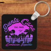Punta Cana Dominican Palm Tree Retro Sunset 80er Schlüsselanhänger (Rückseite)