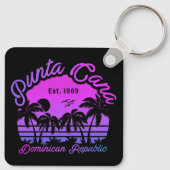 Punta Cana Dominican Palm Tree Retro Sunset 80er Schlüsselanhänger (Rückseite)