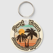 Punta Cana Dominican Palm Tree Retro Sunset 80er Schlüsselanhänger (Vorderseite)