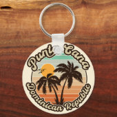 Punta Cana Dominican Palm Tree Retro Sunset 80er Schlüsselanhänger (Rückseite)