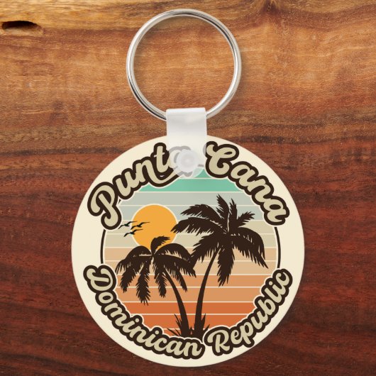 Punta Cana Dominican Palm Tree Retro Sunset 80er Schlüsselanhänger (Rückseite)