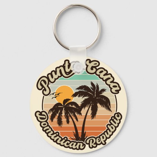 Punta Cana Dominican Palm Tree Retro Sunset 80er Schlüsselanhänger (Rückseite)