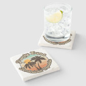 Punta Cana Dominican Palm Tree Retro Sunset 80er Steinuntersetzer (Seitenansicht)