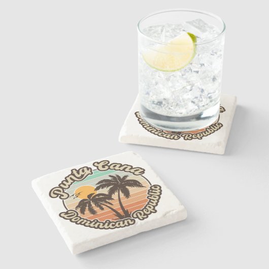 Punta Cana Dominican Palm Tree Retro Sunset 80er Steinuntersetzer (Seitenansicht)