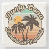 Punta Cana Dominican Palm Tree Retro Sunset 80er Steinuntersetzer (Vorderseite)