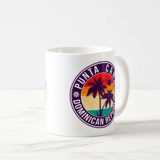 Punta Cana Dominican Palm Tree Retro Sunset Kaffeetasse (VorderseiteRechts)