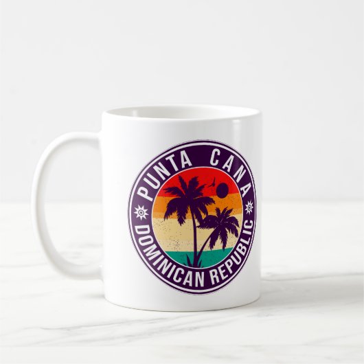 Punta Cana Dominican Palm Tree Retro Sunset Kaffeetasse (Links)