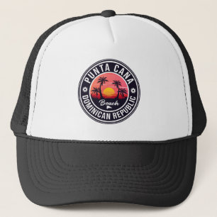 Punta Cana Dominican Palm Tree Retro Sunset Truckerkappe
