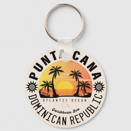 Punta Cana Dominican Retro Sunset Souvenir 60er Schlüsselanhänger (Vorderseite)