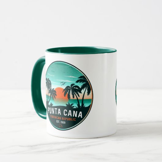 Punta Cana Dominican Retro Sunset Souvenir 60er Tasse (Vorderseite Links)