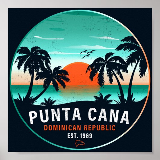 Punta Cana Dominican Retro Sunset Souvenir 80er Poster (Vorne)