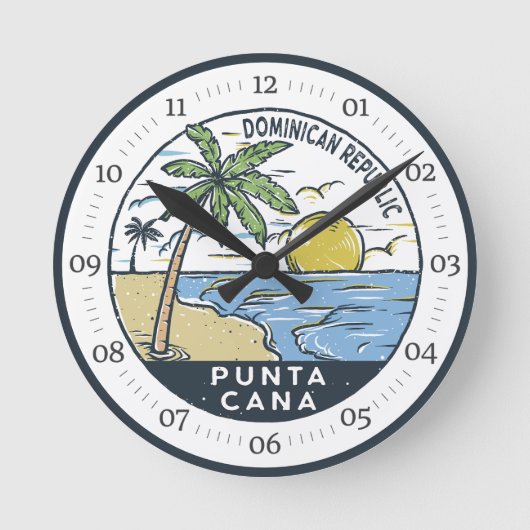 Punta Cana Dominikanische Republik Vintag Runde Wanduhr (Vorderseite)