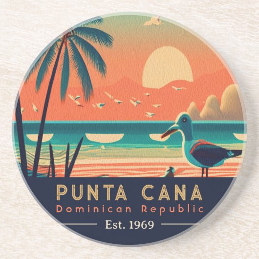 Punta Cana DR. Retro Sunset Souvenirs 1960er Getränkeuntersetzer (Vorne)
