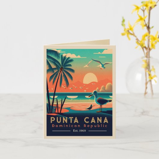 Punta Cana DR. Retro Sunset Souvenirs 1960er Karte (Gelbe Blume)