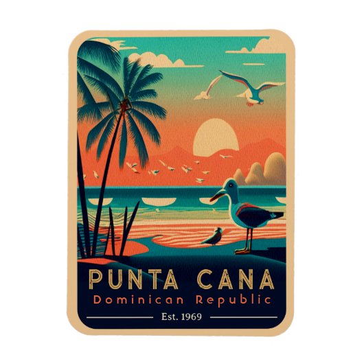 Punta Cana DR. Retro Sunset Souvenirs 1960er Magnet (Vertikal)
