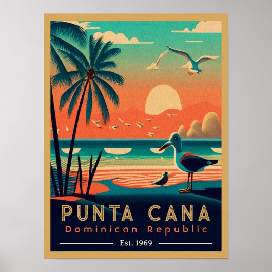 Punta Cana DR. Retro Sunset Souvenirs 1960er Poster (Vorne)