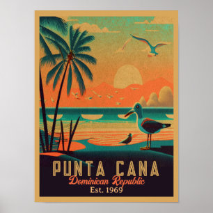 Punta Cana DR. Retro Sunset Souvenirs 1960er Poster