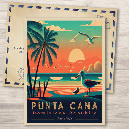 Punta Cana DR. Retro Sunset Souvenirs 1960er Postkarte