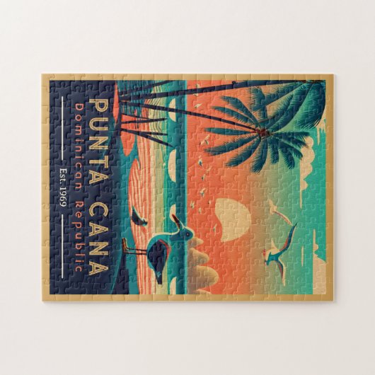 Punta Cana DR. Retro Sunset Souvenirs 1960er Puzzle (Horizontal)