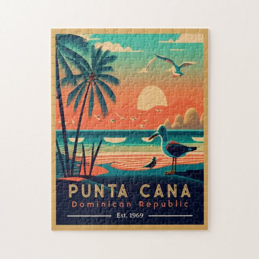 Punta Cana DR. Retro Sunset Souvenirs 1960er Puzzle (Vertikal)