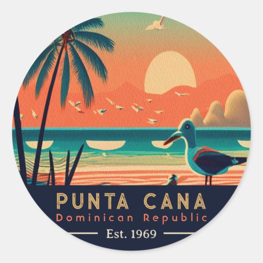 Punta Cana DR. Retro Sunset Souvenirs 1960er Runder Aufkleber (Vorderseite)