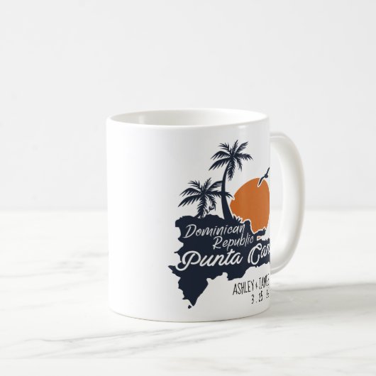 Punta Cana Navy Retro Sunset Custom Wedding Kaffeetasse (VorderseiteRechts)