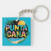 Punta Cana Sunset Colorful Travel Art Emblem Schlüsselanhänger (Rückseite)
