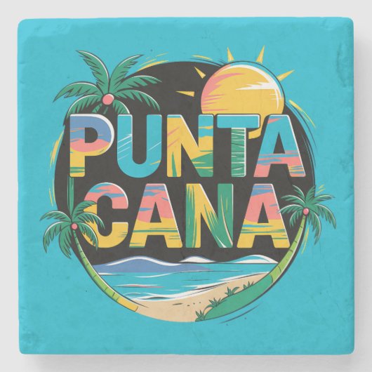 Punta Cana Sunset Colorful Travel Art Emblem Steinuntersetzer (Vorderseite)