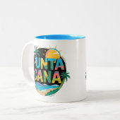 Punta Cana Sunset Colorful Travel Art Emblem Zweifarbige Tasse (Vorderseite Links)