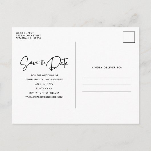 Punta Cana Tropical Beach Hochzeit Save the Date Ankündigungspostkarte (Rückseite)