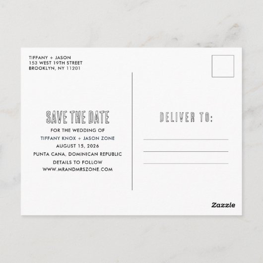 Punta Cana Tropical Beach Hochzeit Save the Date Postkarte (Rückseite)