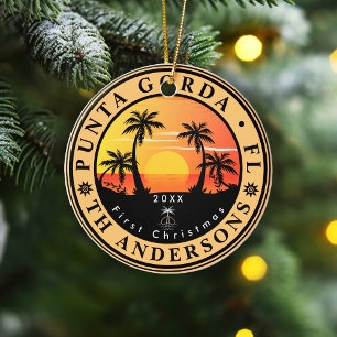 Punta Gorda Beach Florida Palmen Vintage 80er Keramik Ornament