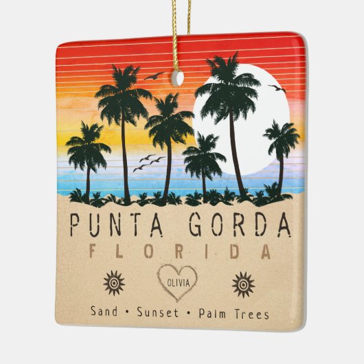 Punta Gorda Florida Retro Sunset Palm Baum 1960er Keramikornament (Links)