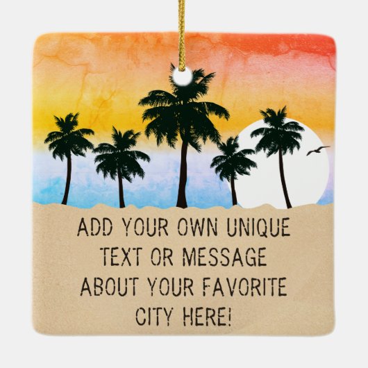 Punta Gorda Florida Retro Sunset Palm Baum 1960er Keramikornament (Rückseite)