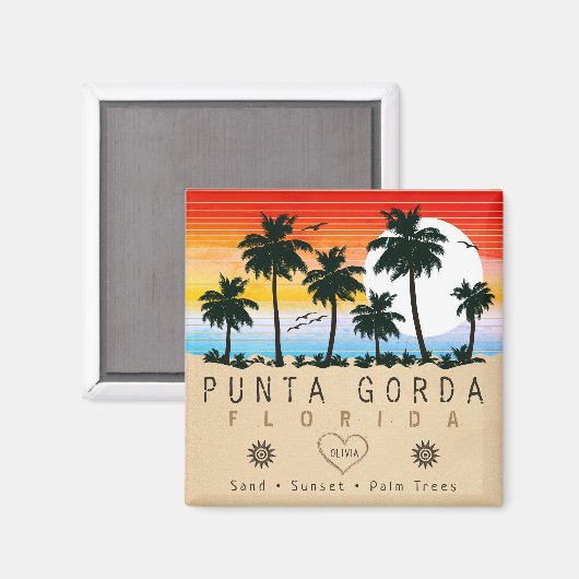 Punta Gorda Florida Retro Sunset Palm Baum 1960er Magnet (Vorderseite/Rückseite)